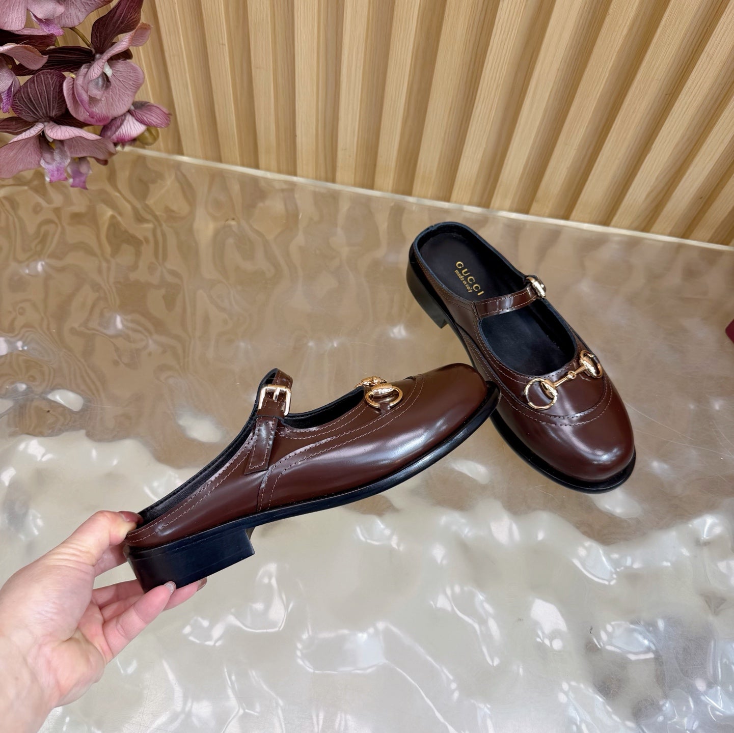 GG 26 Mule Dark Brown Beaded Sheepskin 589457