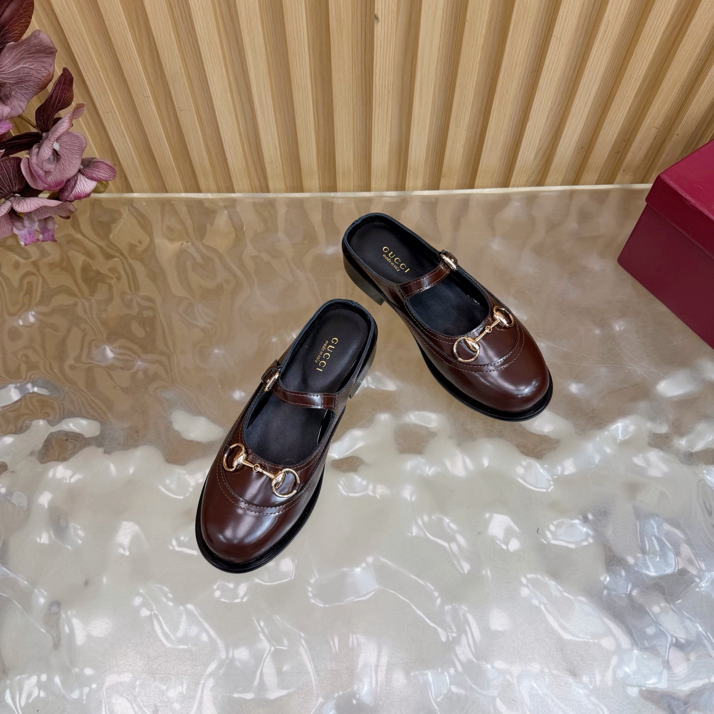 GG 26 Mule Dark Brown Beaded Sheepskin 589457