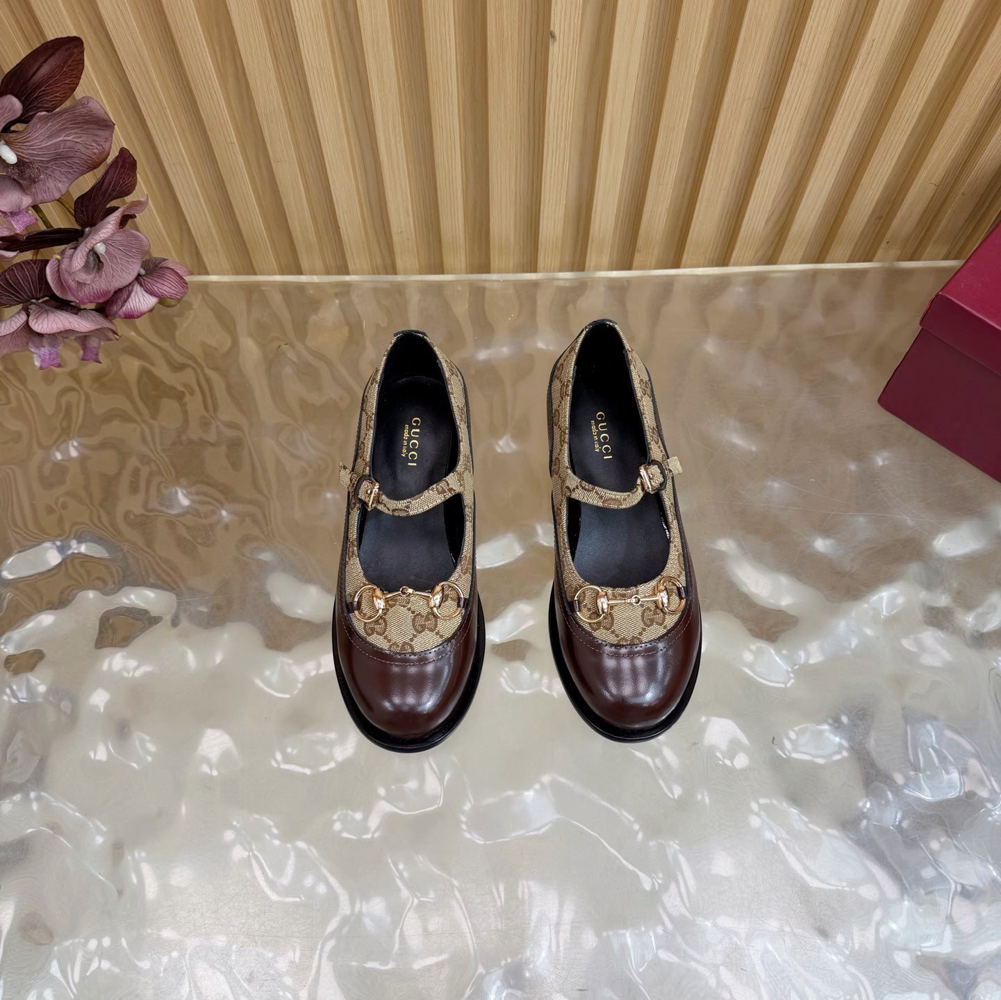 GG 26 Slip-on Brown Beige Sheepskin Double G Denim 589460