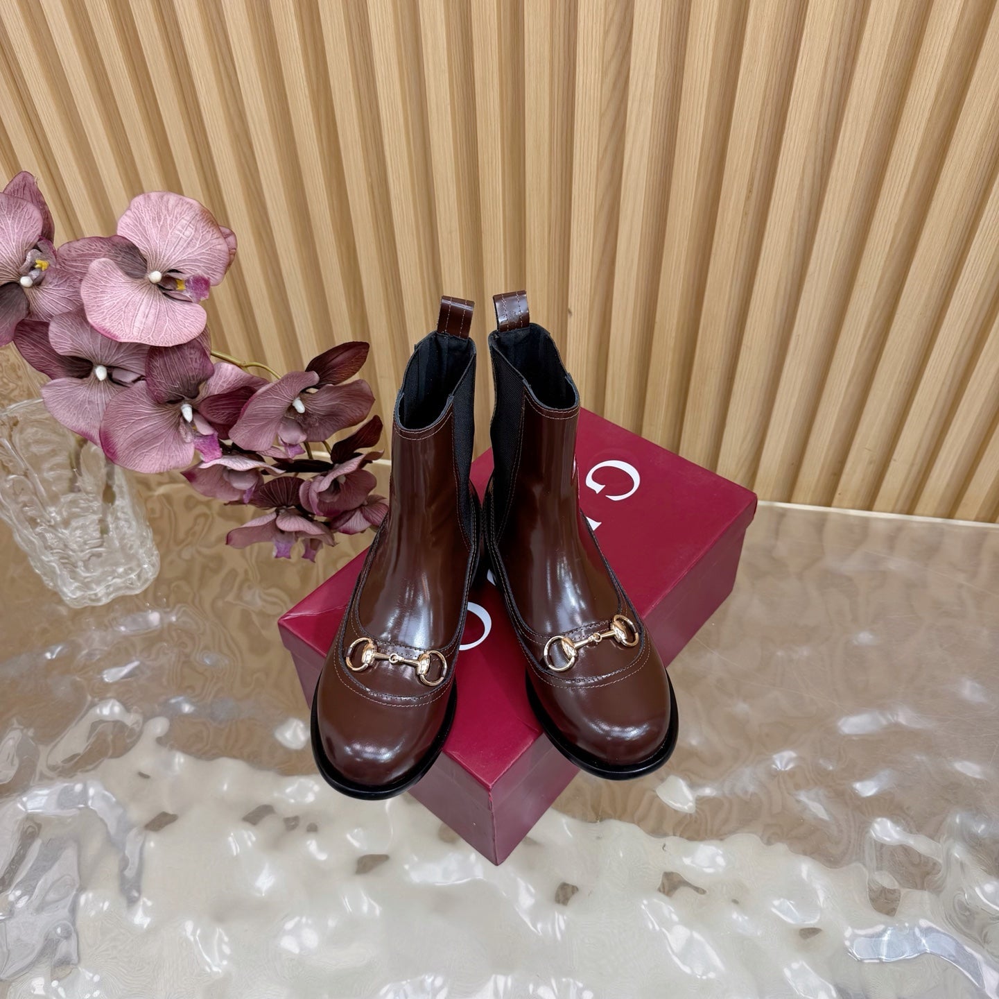 GG 26 Horsebit Martens Boots Glossy Brown Sheepskin 589467