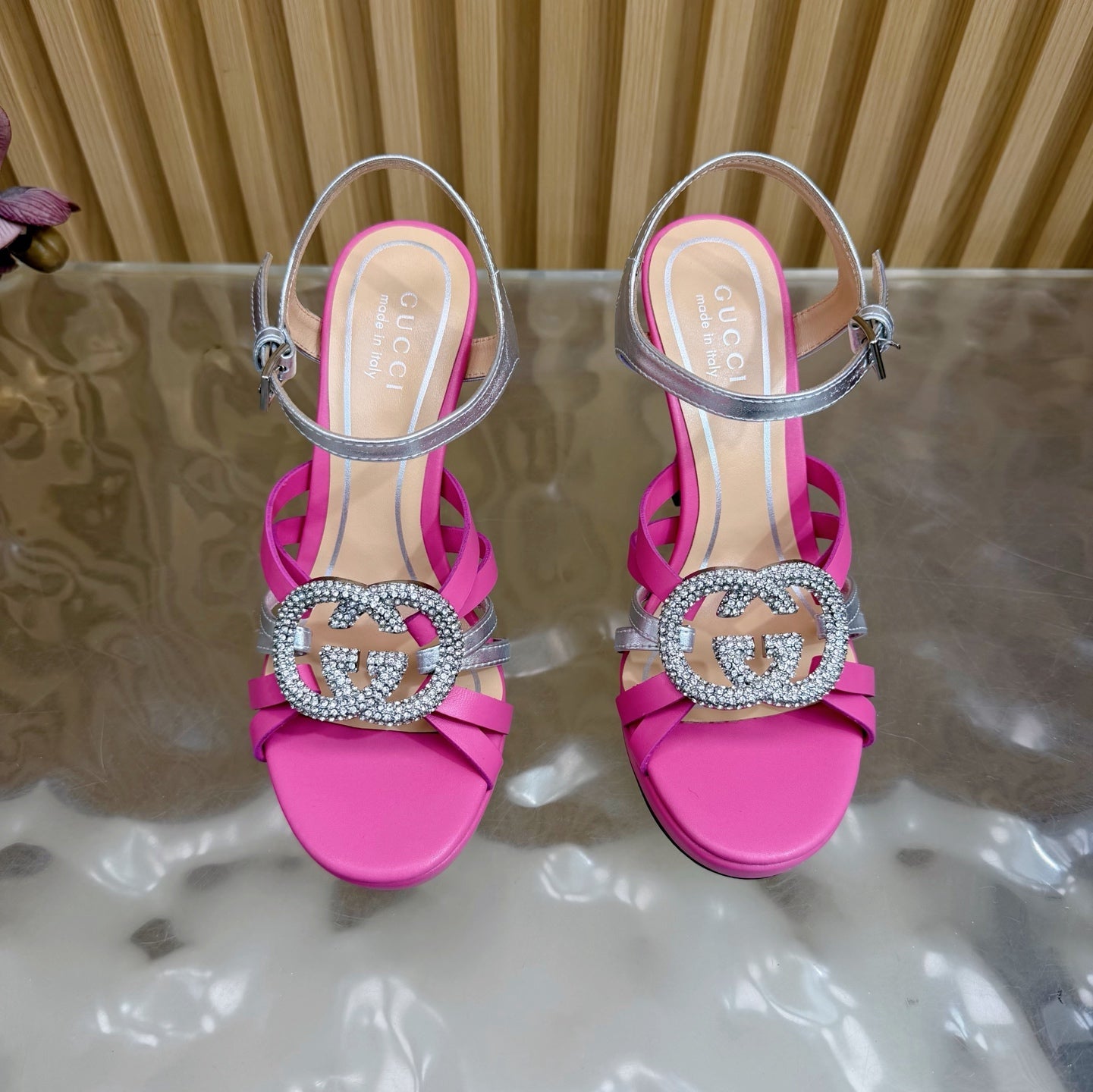 GG 26 High-Heeled Platform Sandals 105  Pink Cowhide 589498