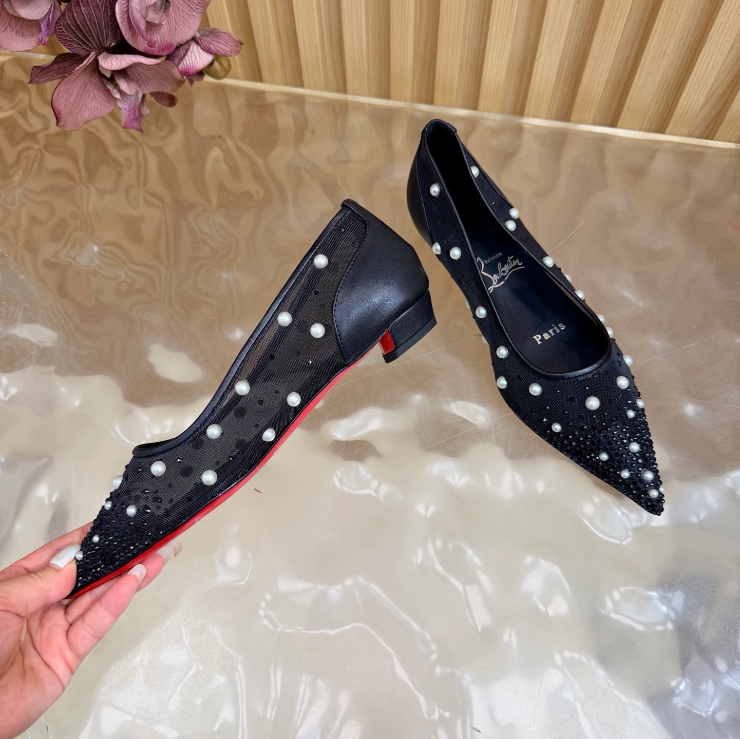Christian Louboutin 2026 Miss Z Degrastrassina Perla Pump Mesh Strass 853079