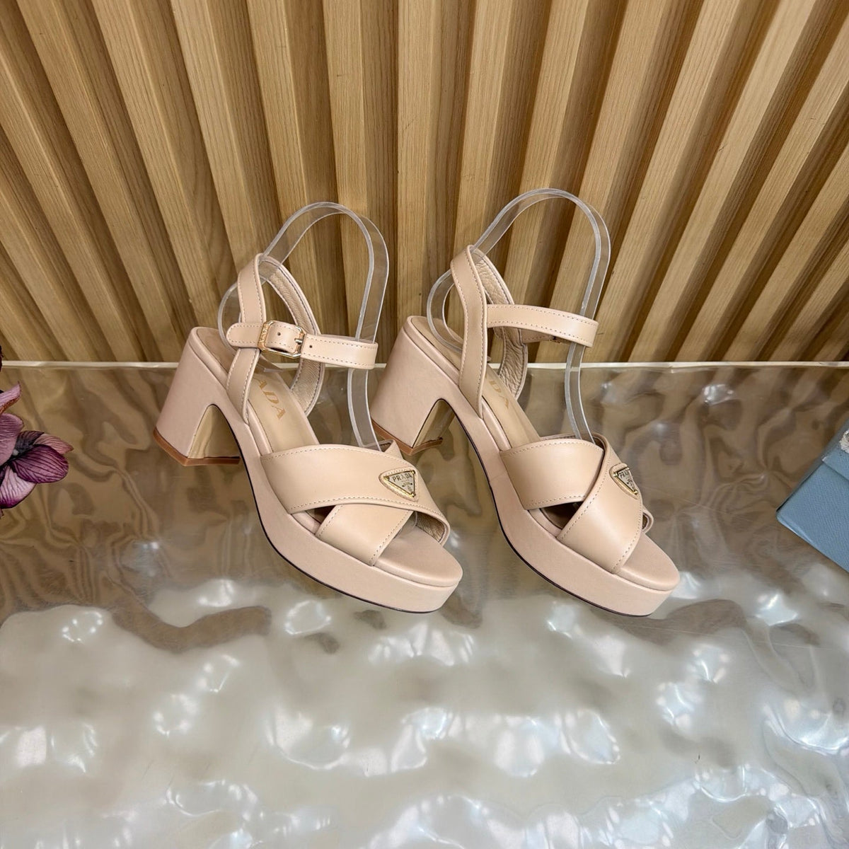 Prada 2026 Round-Toe Platform Sandals 75mm Cowhide 151253