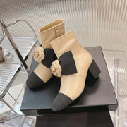 CC Short Boots 60mm Beige Camellia Cowhide