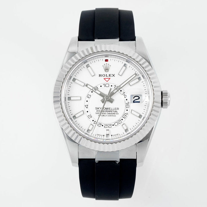 Rolex Sky-Dweller 42mm Stainless Steel Case White Dial Rubber Strap