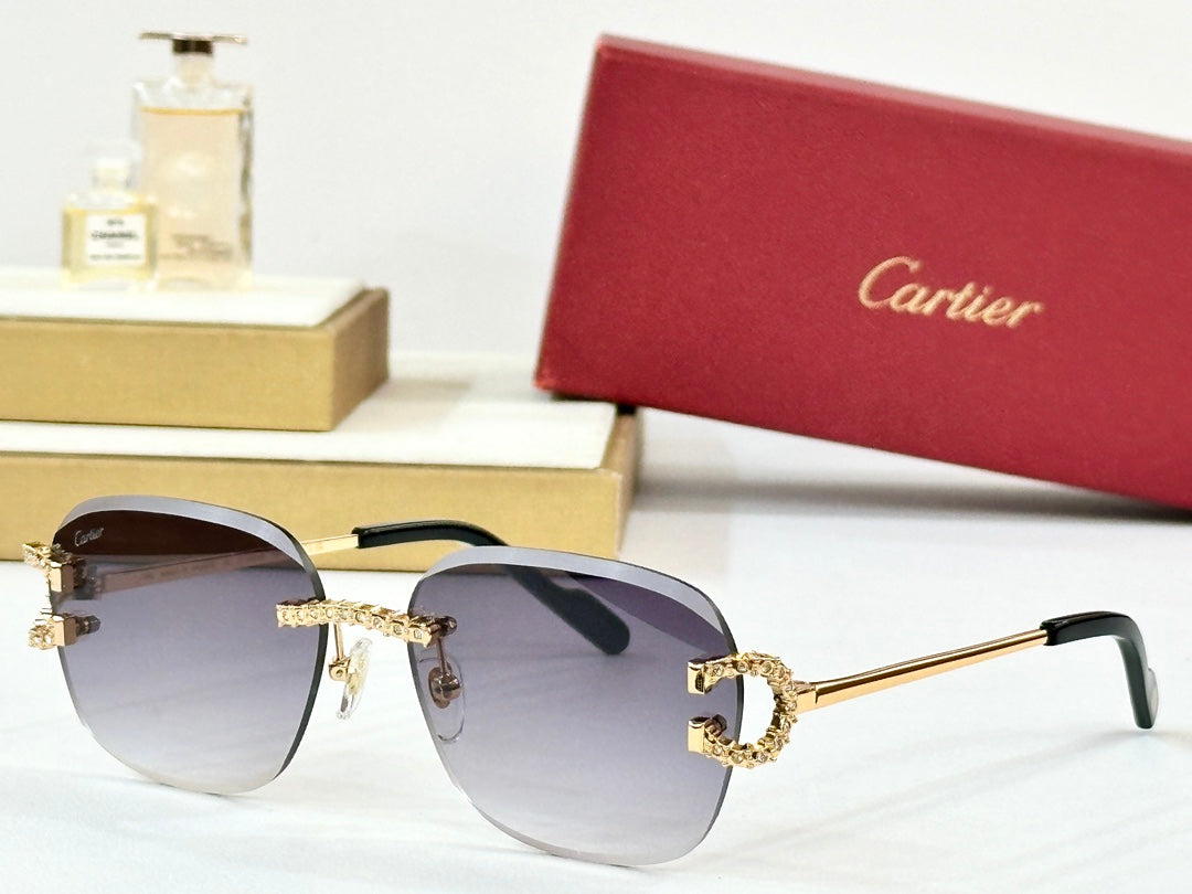 CRYSTAL STUDDED RIMLESS SQUARE FRAME SUNGLASSES CT0604S IN METAL