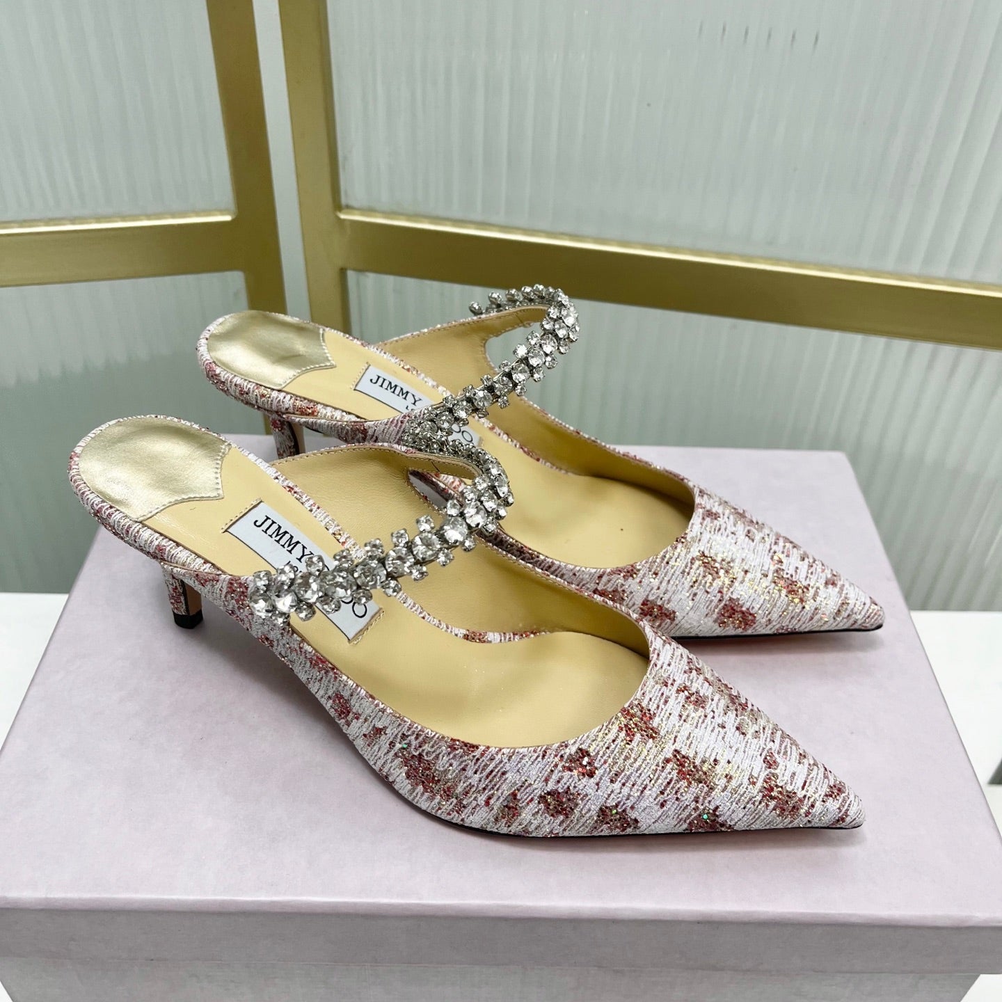 Jimmy 26s Heel Mules 65 White Red Sequins Sheepskin Diamond 605944