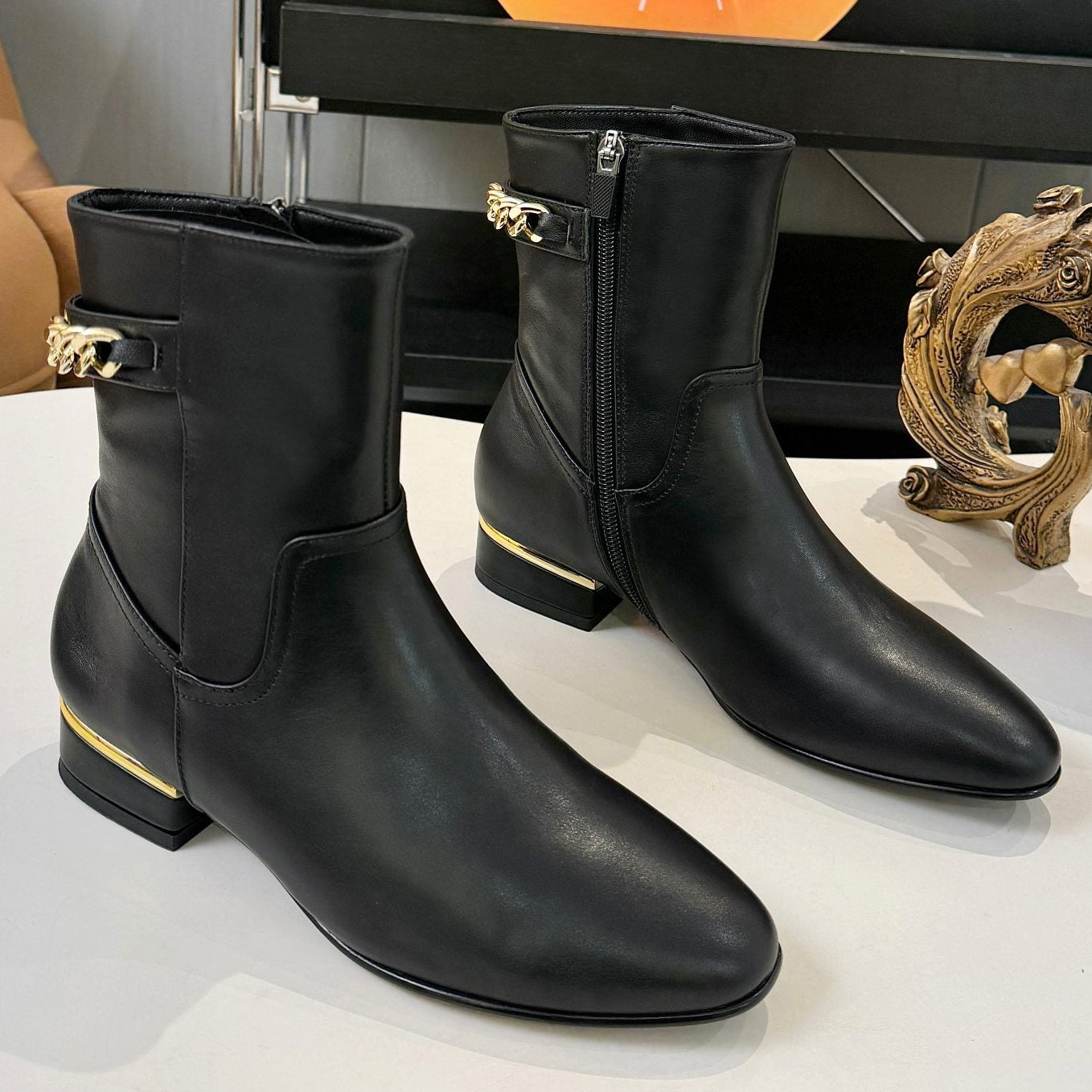 Chanel 2026 Chain Ankle Boots Black Leather 985728