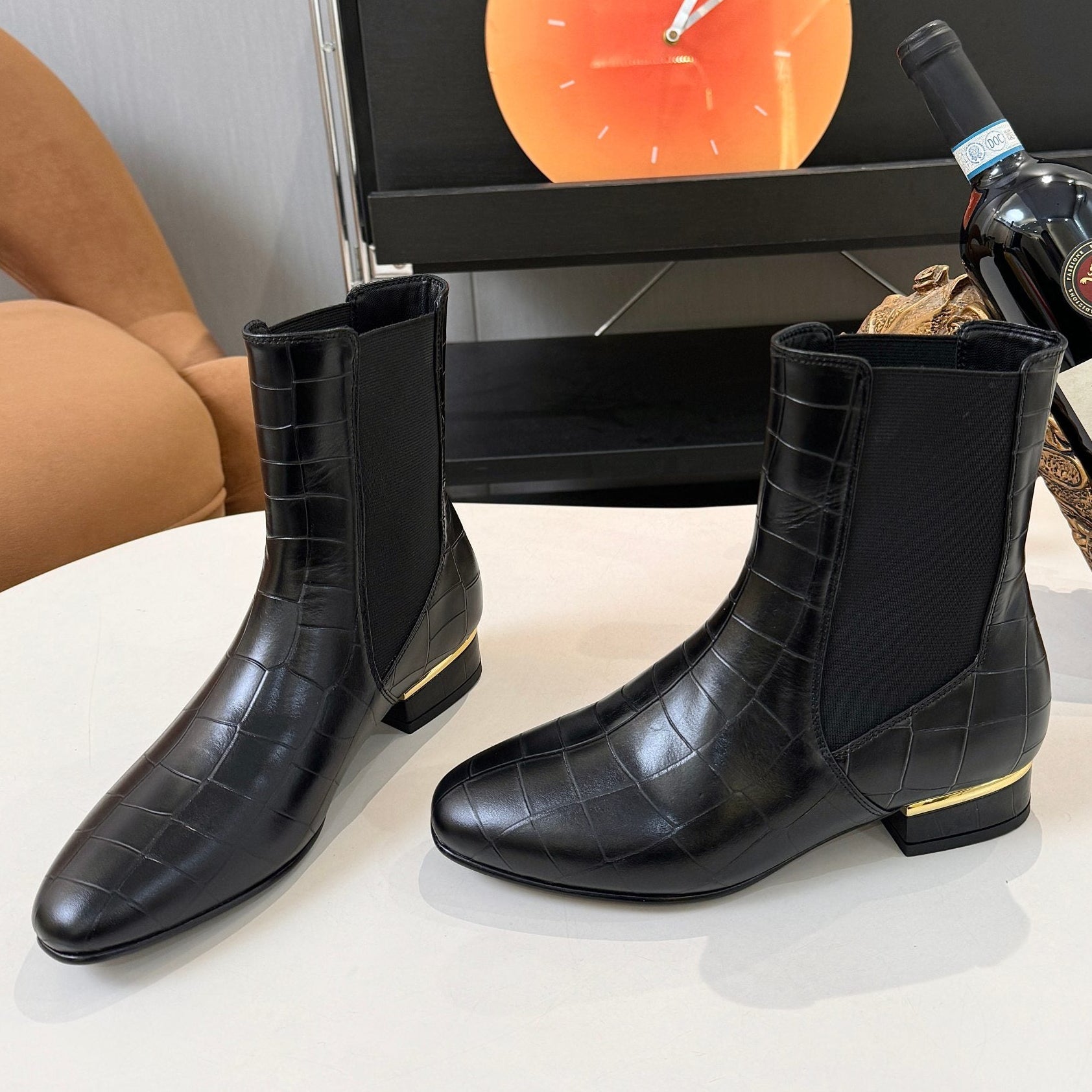 Chanel 2026 Crocodile Embossed Boots Black Leather 985727