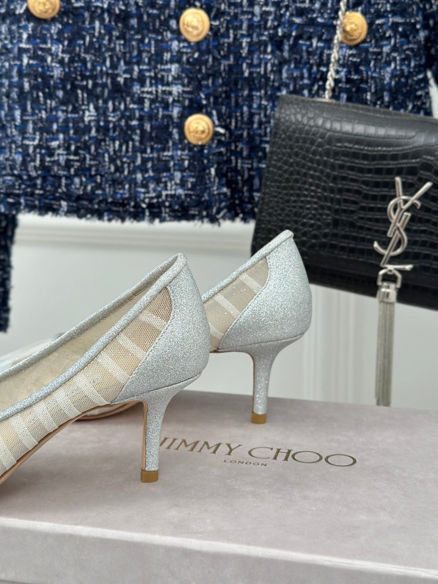 Jimmy Choo 2025 Love Pump White Mesh Leather