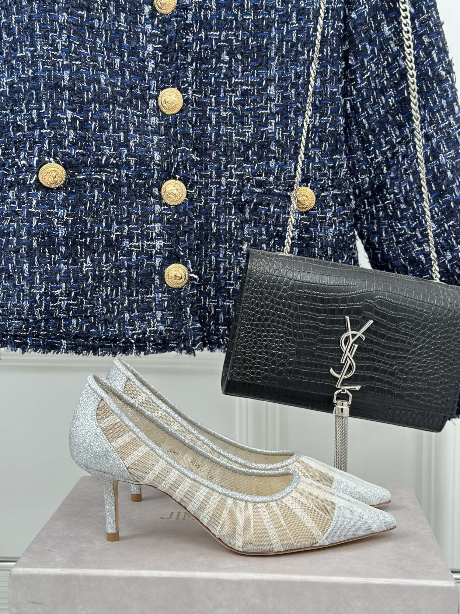 Jimmy Choo 2025 Love Pump White Mesh Leather