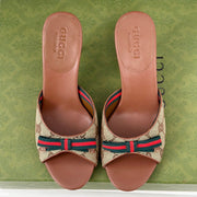 GG Vintage High Heel Slippers Brown