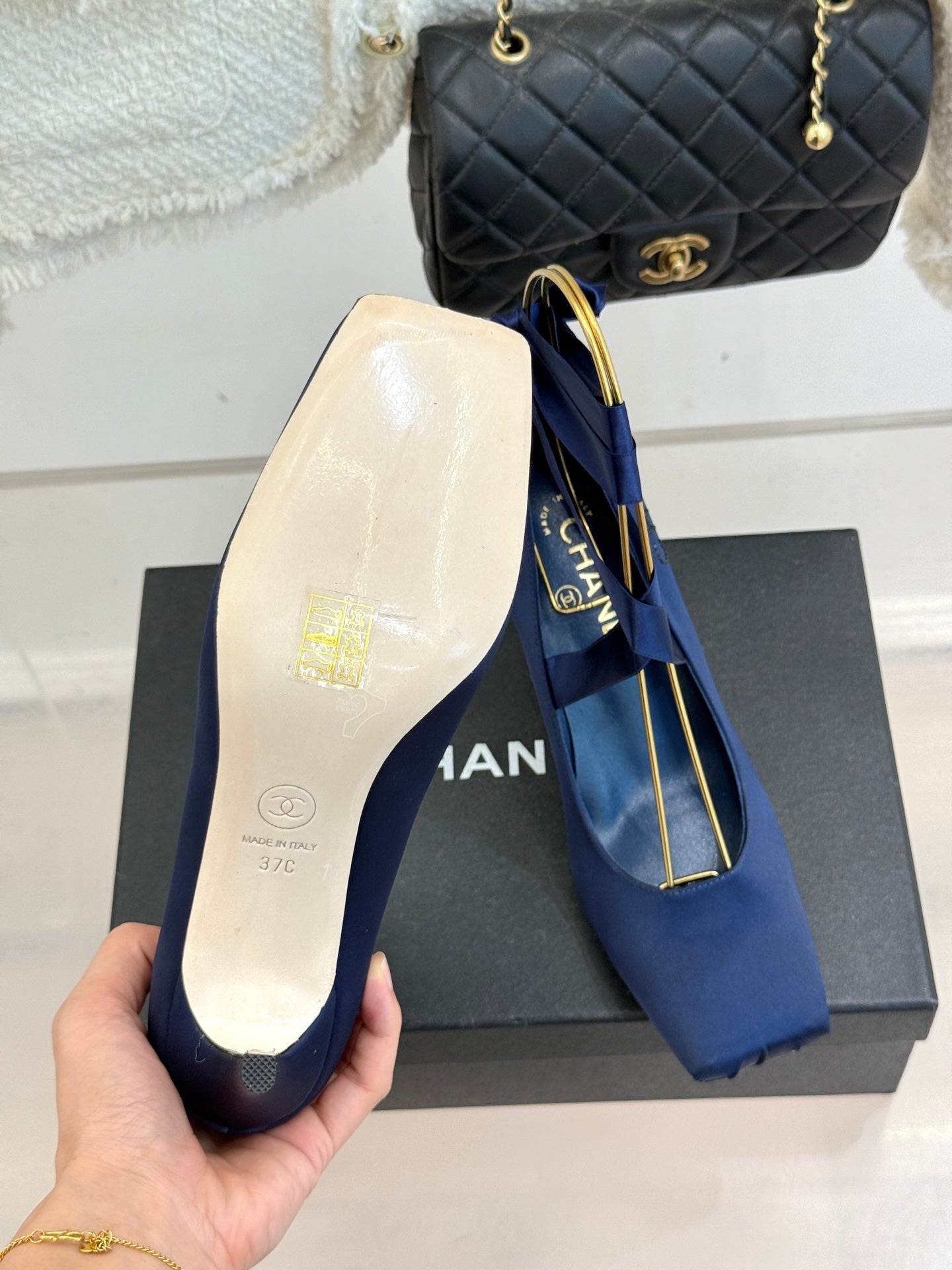 Chanel 2026 High-heeled Shoe 100mm Blue Satin Leather 616004