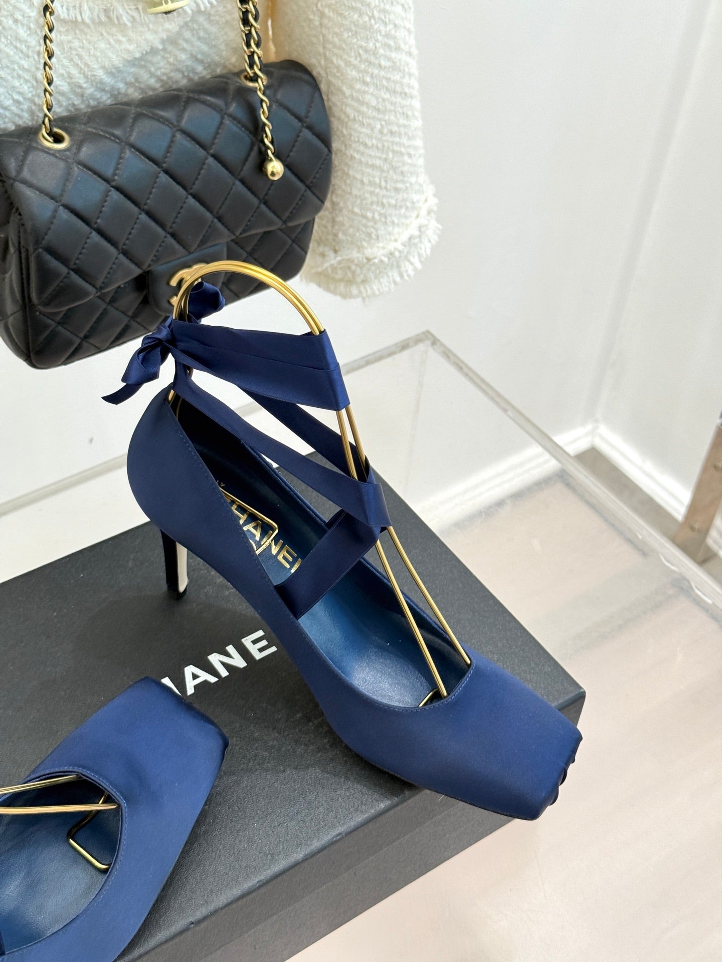 Chanel 2026 High-heeled Shoe 100mm Blue Satin Leather 616004
