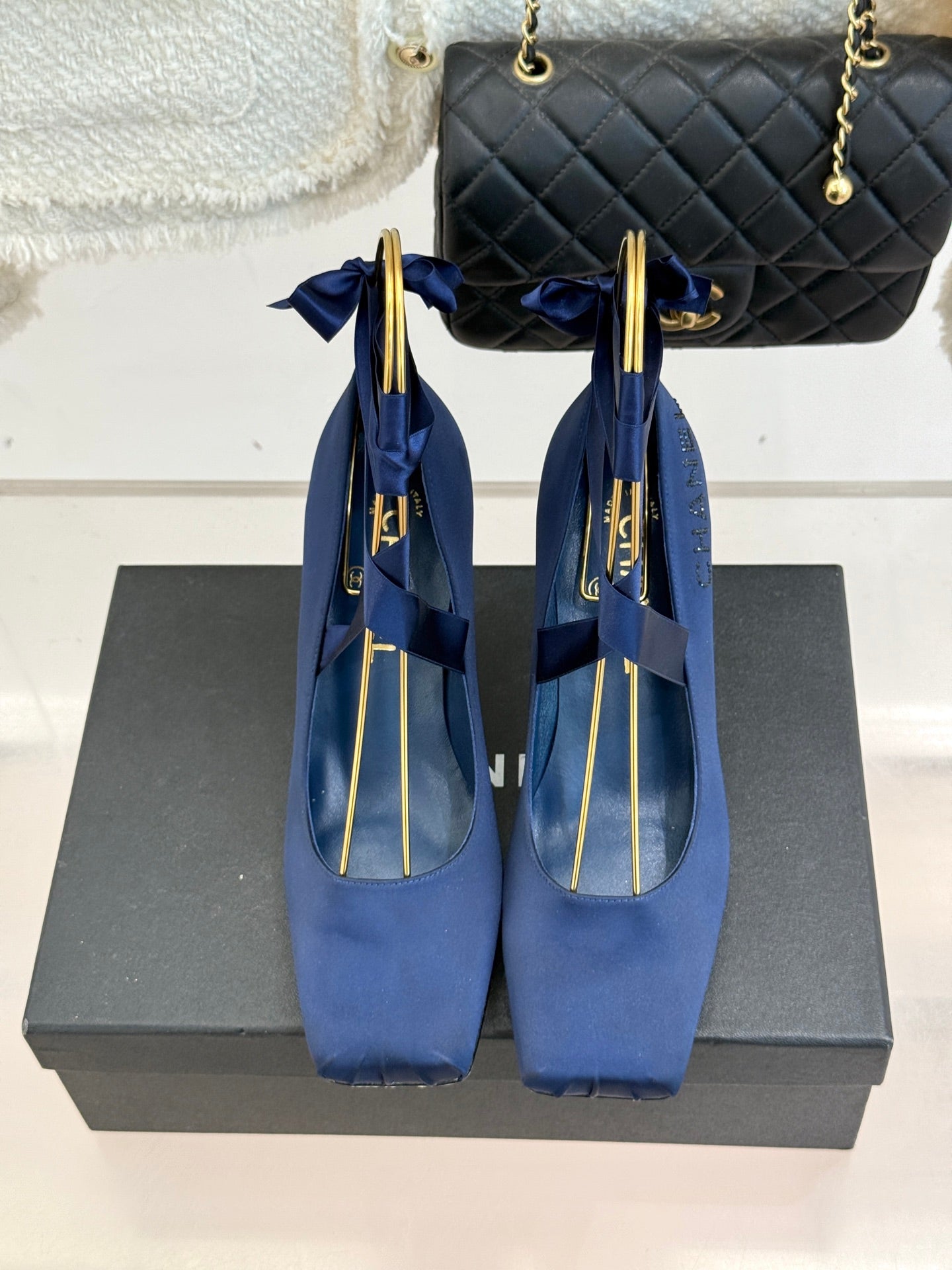 Chanel 2026 High-heeled Shoe 100mm Blue Satin Leather 616004