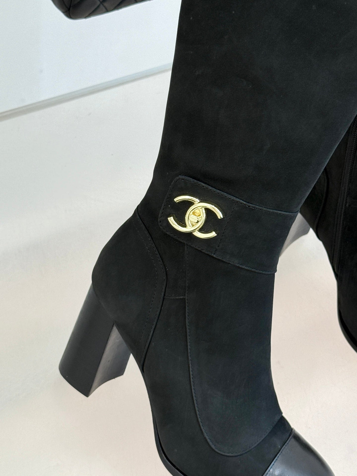 Chanel 2026 Double C Knee-High Boots 80mm Suede Leather 188646