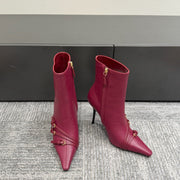 Miu 90 short boots deep magenta or berry cowhide 417984