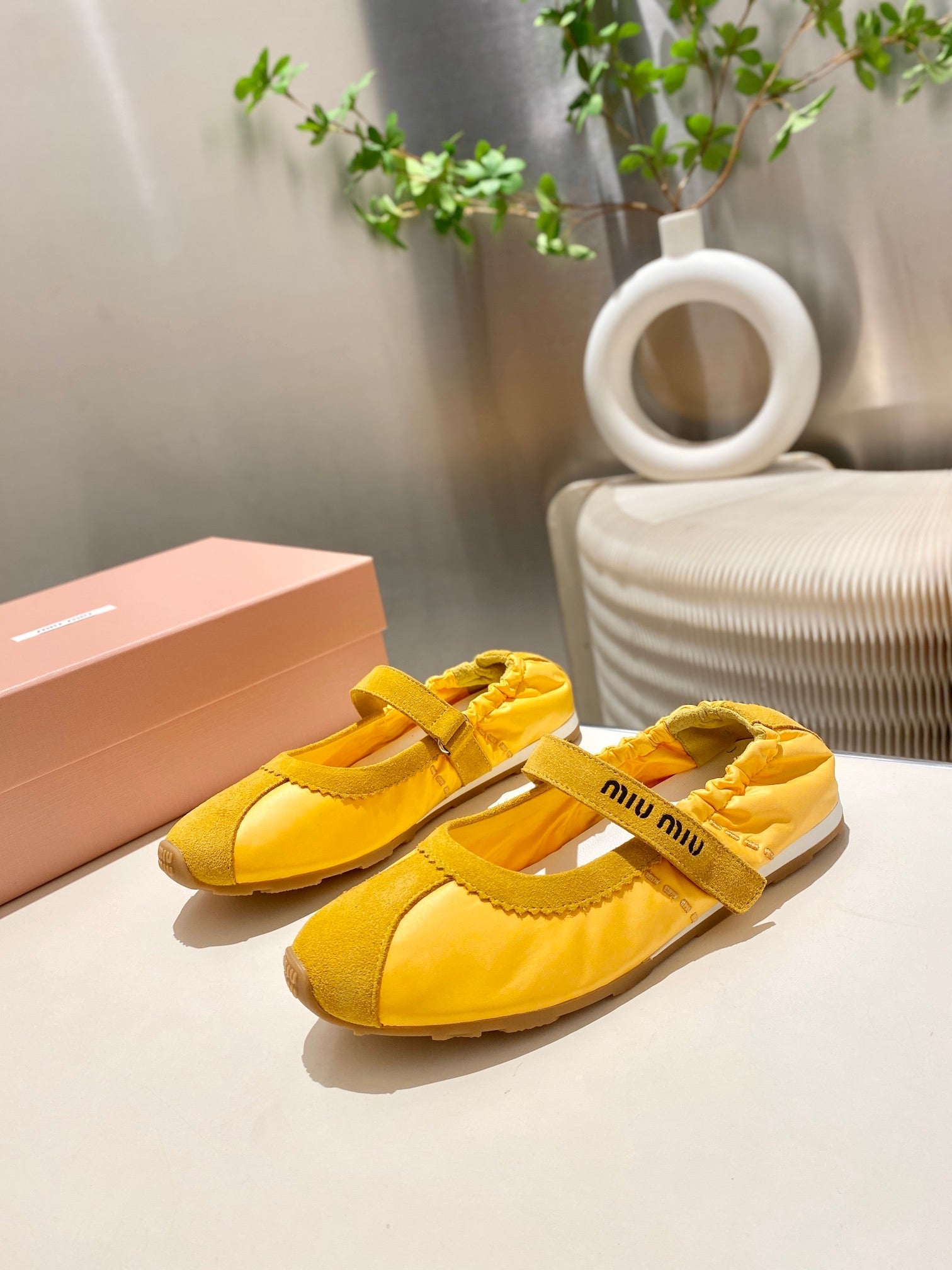 Miu Miu 2026 Ballet Flat Yellow Suede Fabric 618679