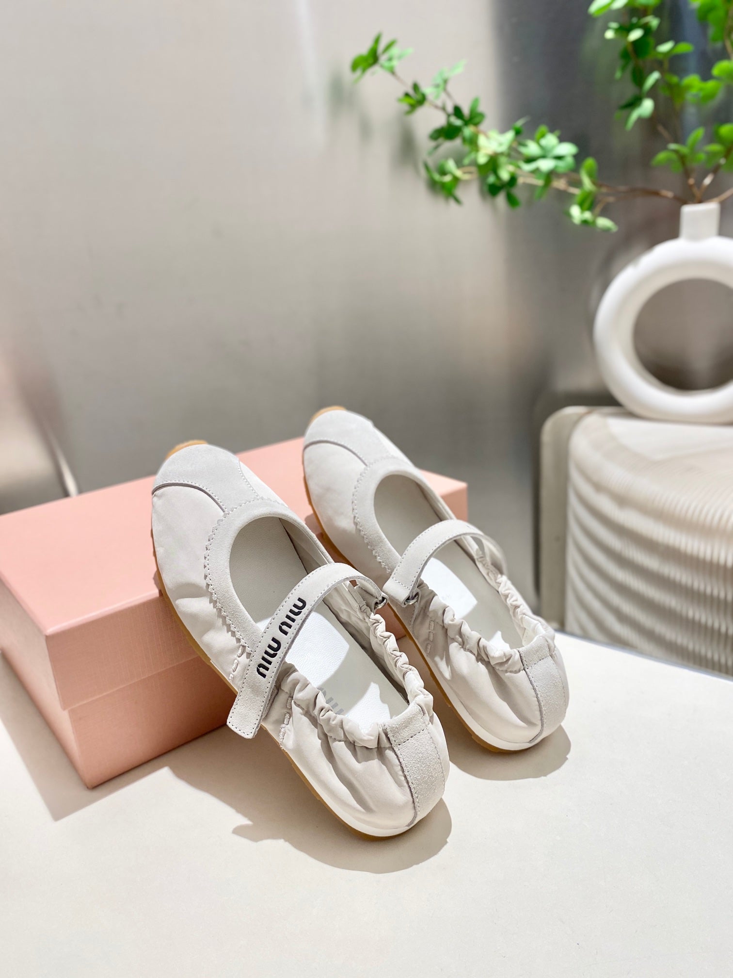 Miu Miu 2026 Ballet Flat White Suede Fabric 618680