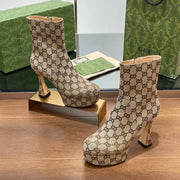 GG HIGH SANDAL 11.5 CM IN CAMEL BROWN MONOGRAM JACQUARD FABRIC