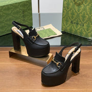 GG WOMEN'S HORSEBIT PLATFORM SLINGBACK IN BLACK CALFSKIN