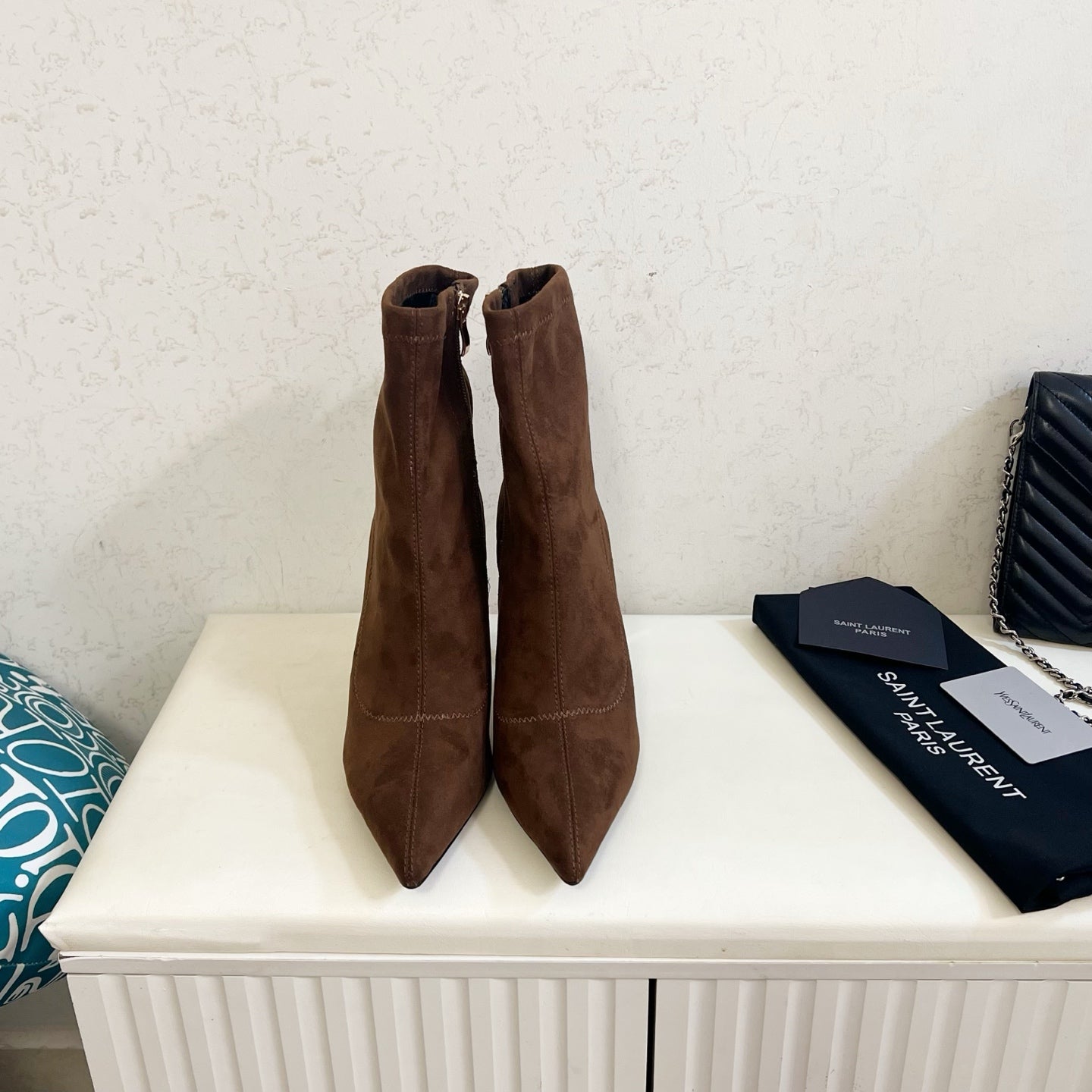 YSL 2025 Opyum 110mm Heel Ankle Boot Brown Suede 575010