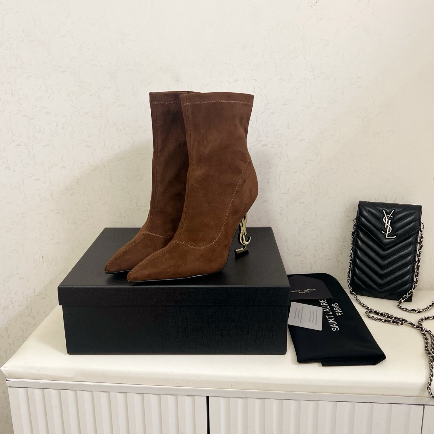 YSL 2025 Opyum 110mm Heel Ankle Boot Brown Suede 575010