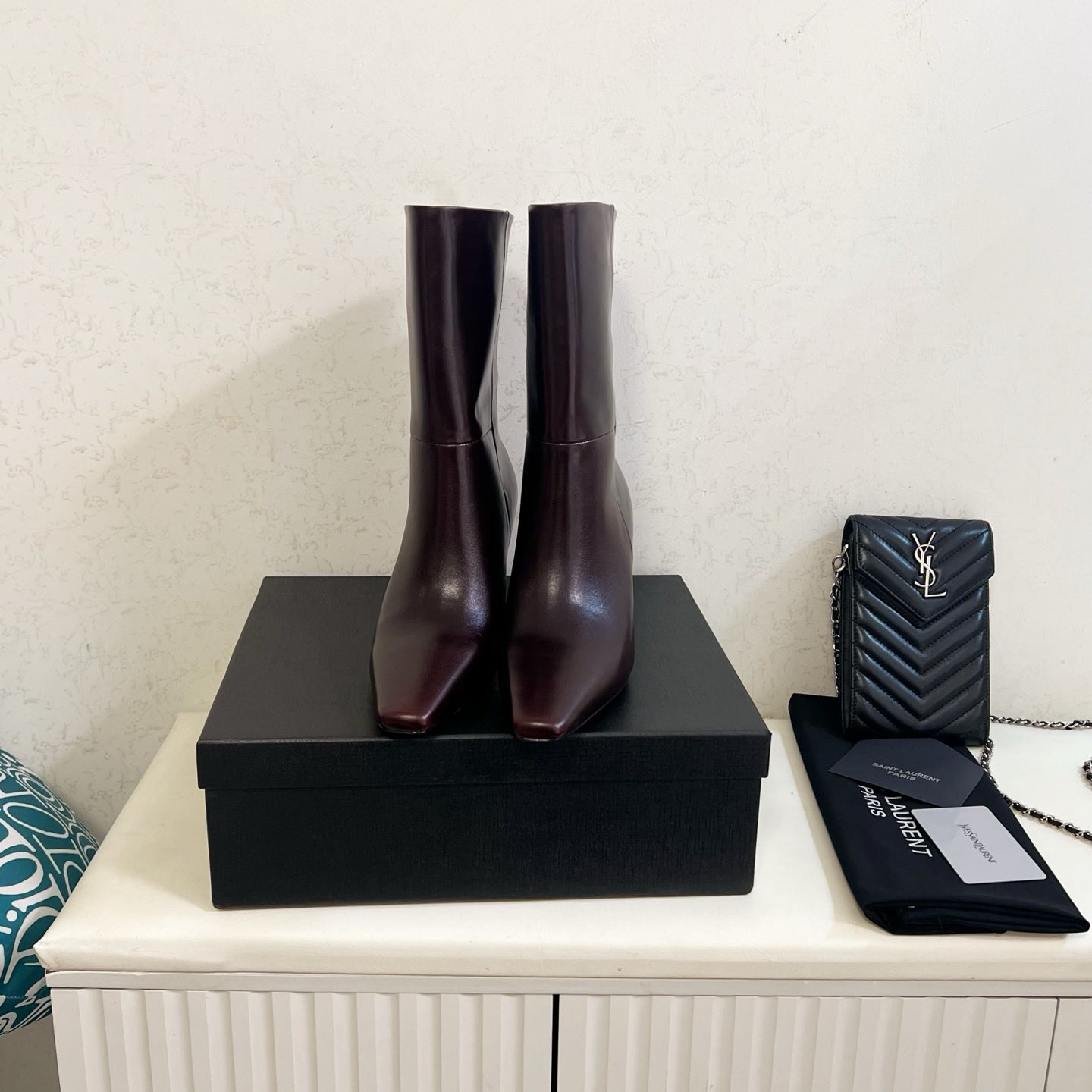 YSL 2025 Short Boot Dark Burgundy Calfskin 575013