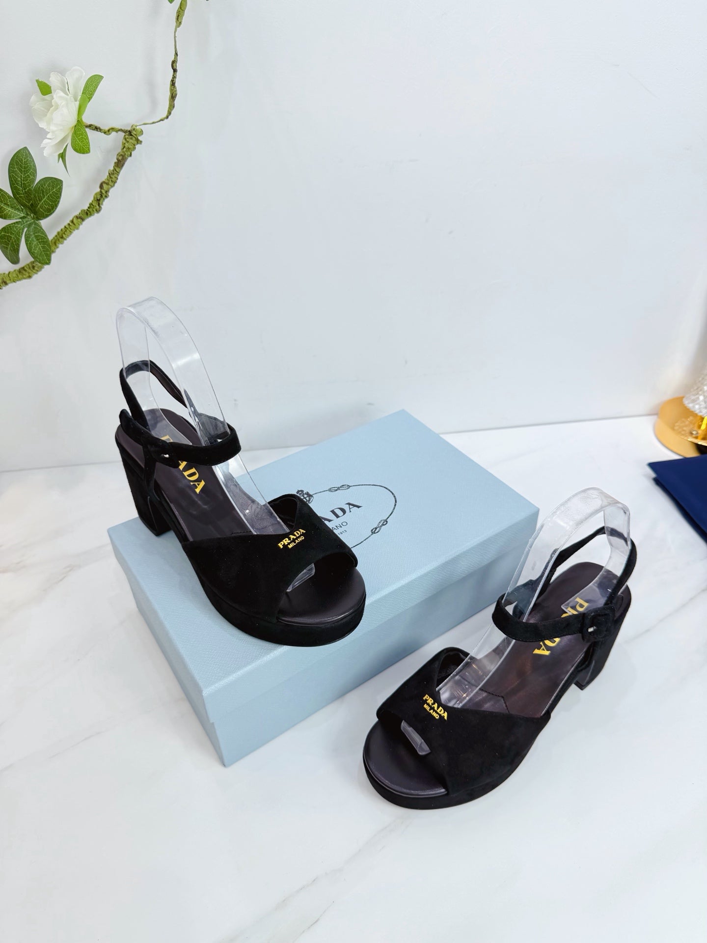 PRA 26SS Platform Sandals 75 Black Suede Sheepskin 592379