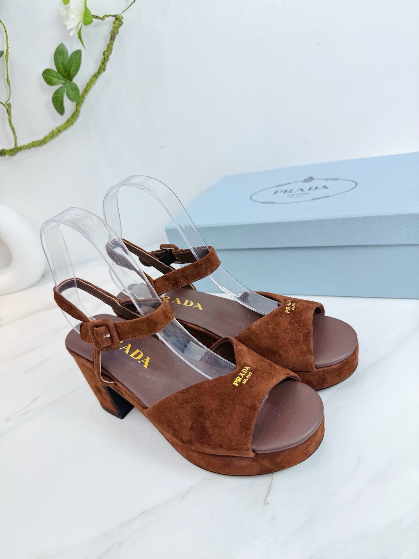 PRA 26SS Platform Sandals 75 Dark Brown Suede Sheepskin 592382