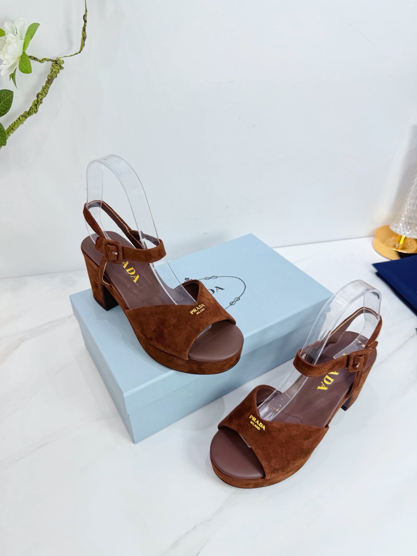 PRA 26SS Platform Sandals 75 Dark Brown Suede Sheepskin 592382