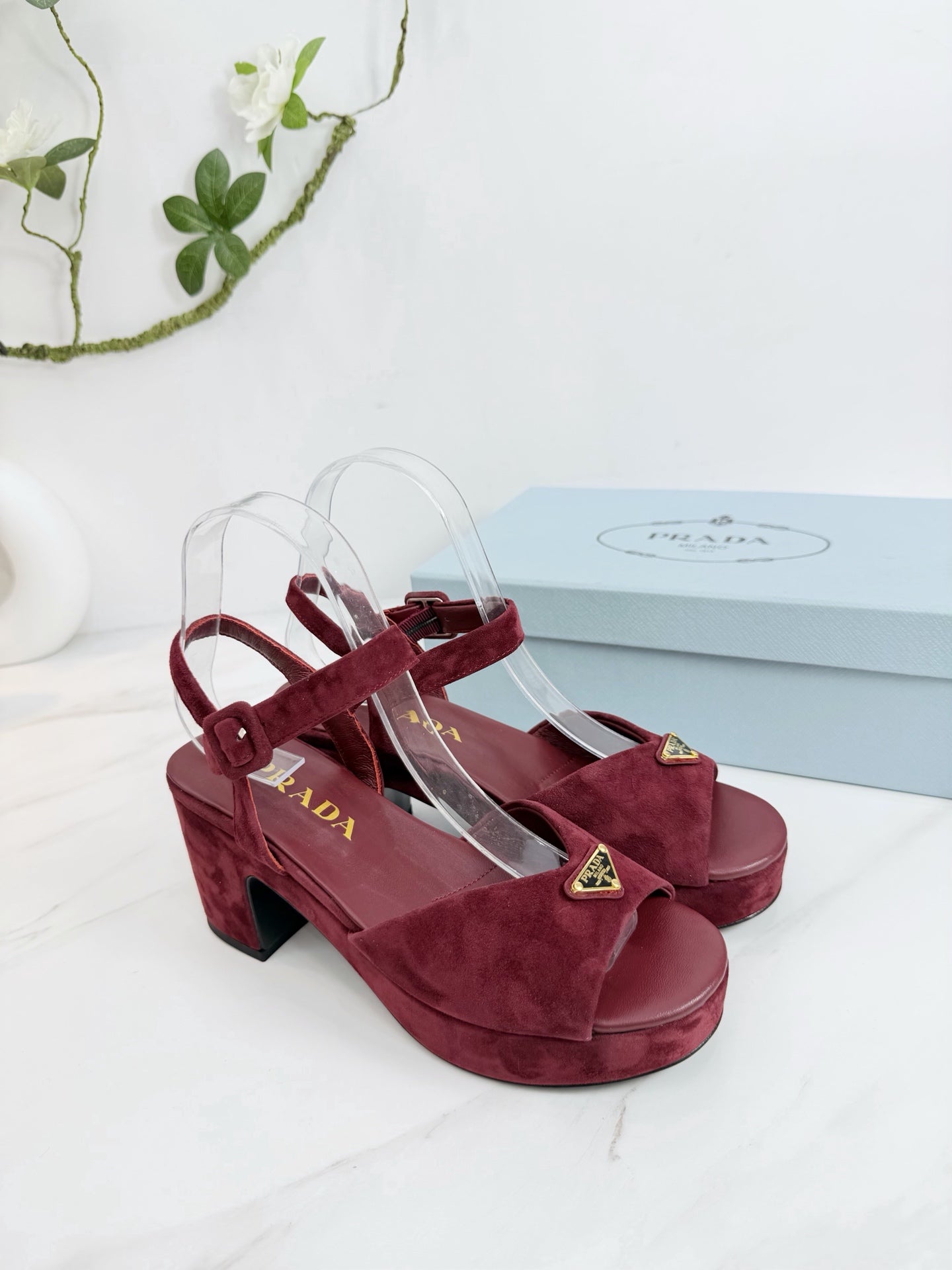 PRA 26SS Platform Sandals 75 Burgundy Suede Sheepskin 592388