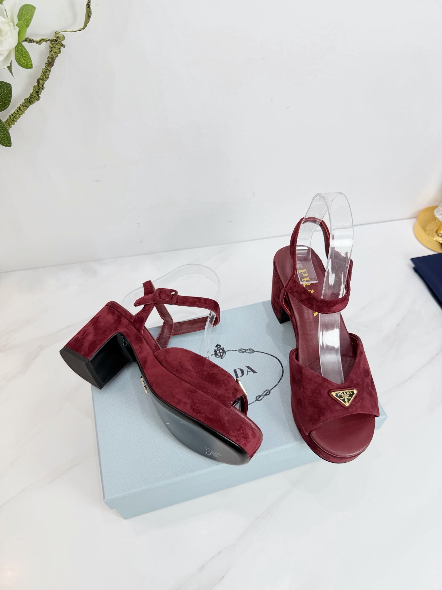PRA 26SS Platform Sandals 75 Burgundy Suede Sheepskin 592388