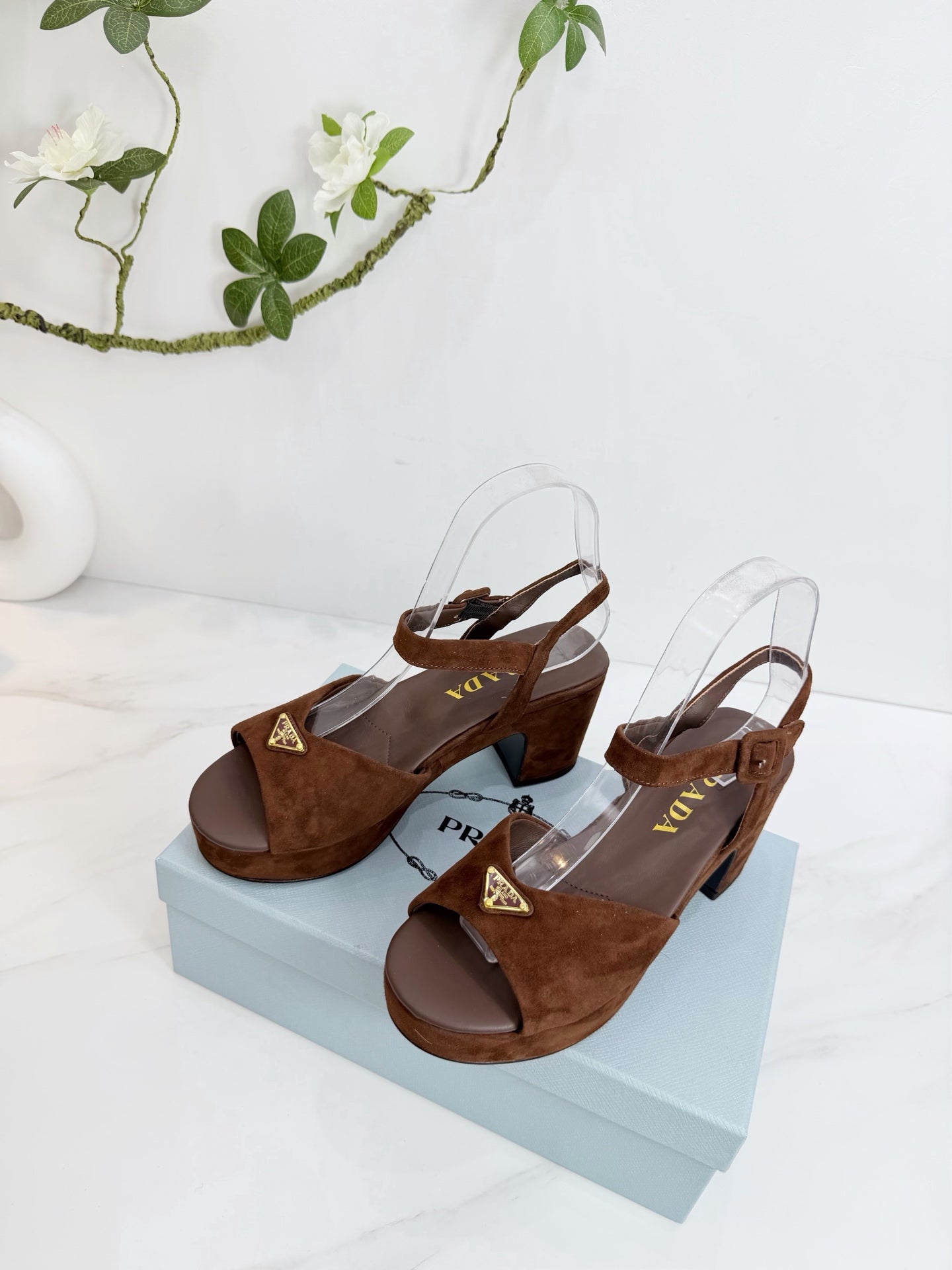 PRA 26SS Platform Sandals 75 Dark Brown Suede Sheepskin 592389