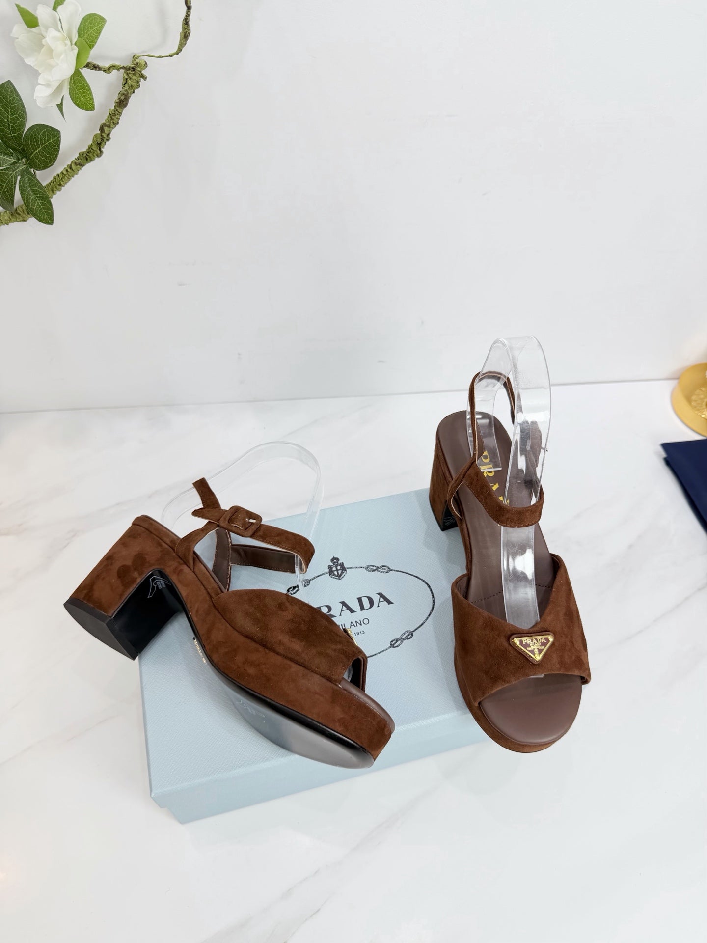 PRA 26SS Platform Sandals 75 Dark Brown Suede Sheepskin 592389