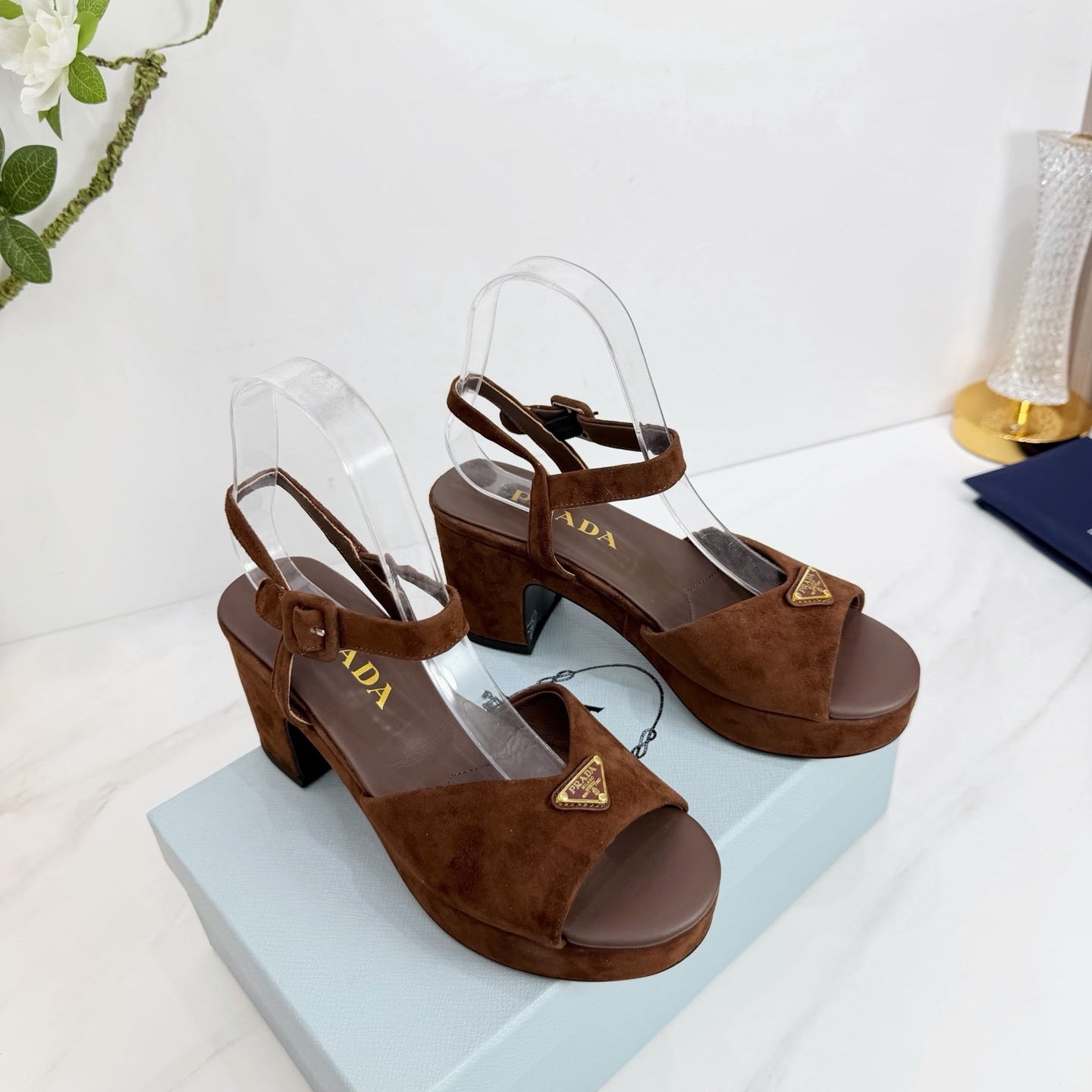 PRA 26SS Platform Sandals 75 Dark Brown Suede Sheepskin 592389