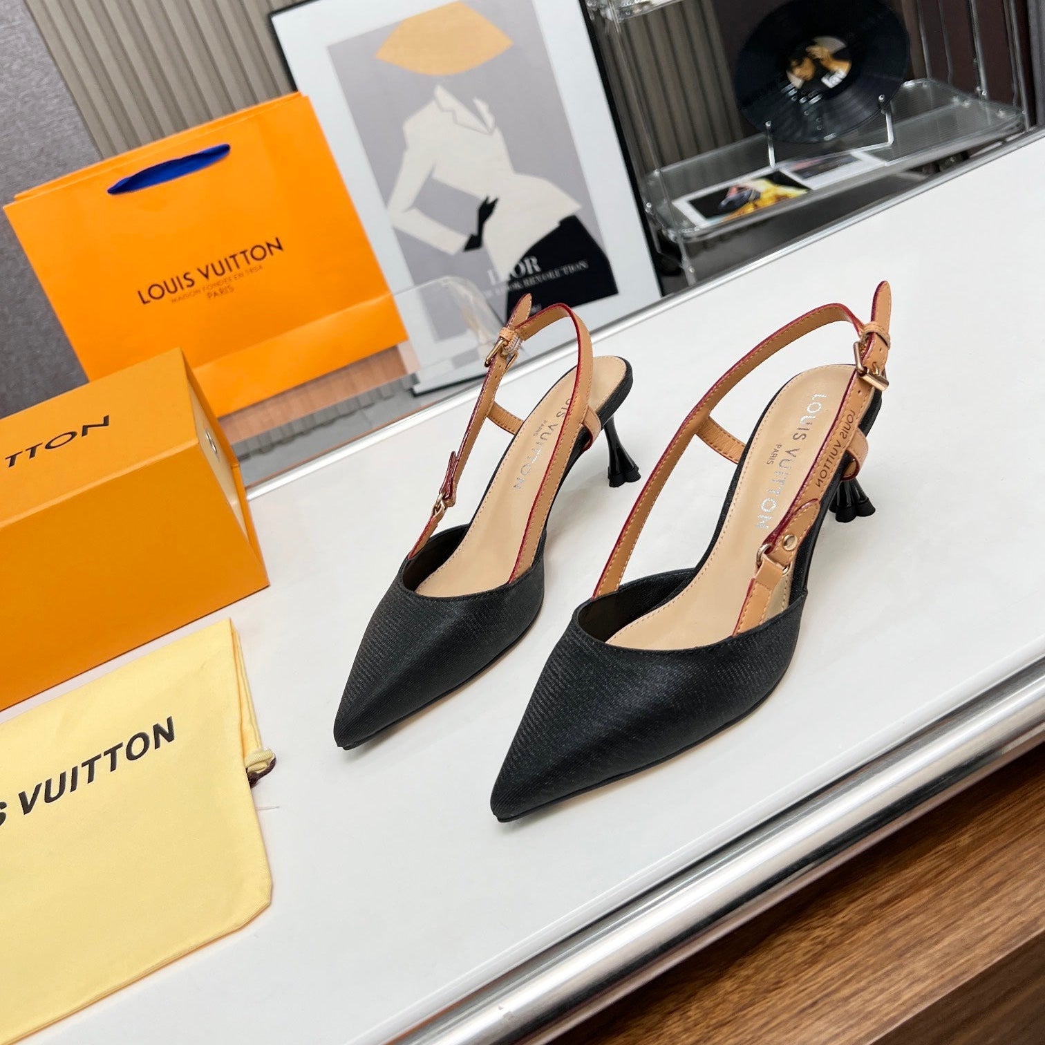 LV Blossom Slingback Pump 55mm Black Embroidered fabric 218285