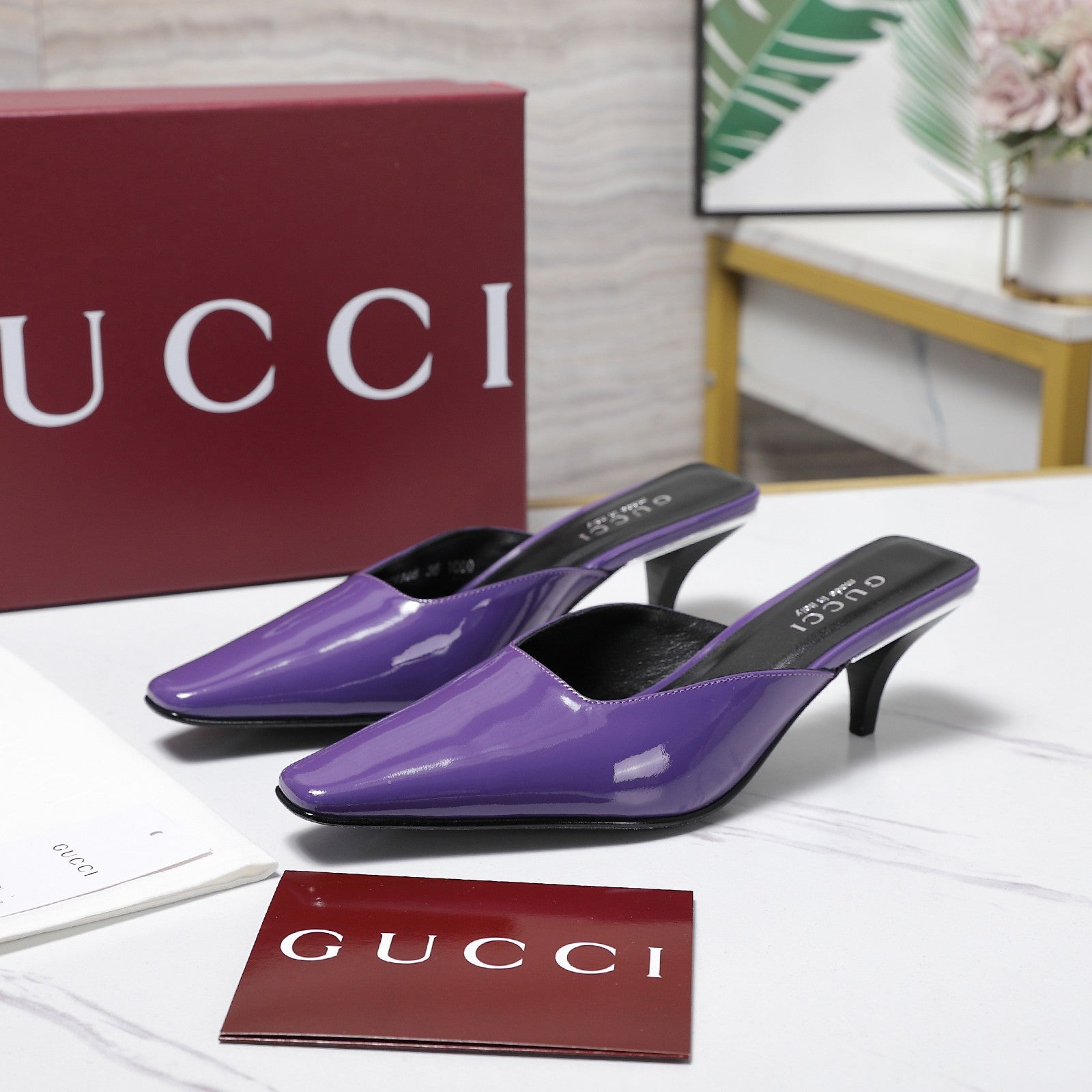 GG 26ss High Heel Mule 60 Purple Sheepskin 601087