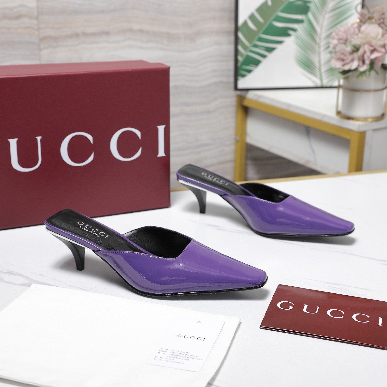 GG 26ss High Heel Mule 60 Purple Sheepskin 601087