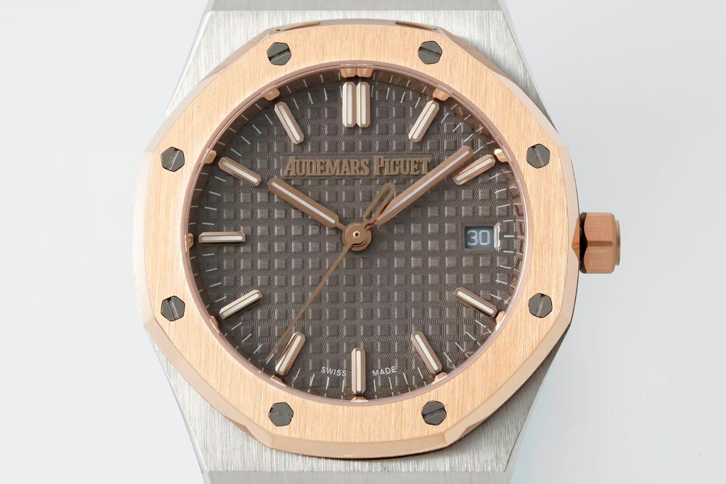 Audemars Piguet Royal Oak 34mm Silver Case Brown Dial Pink Gold Steel