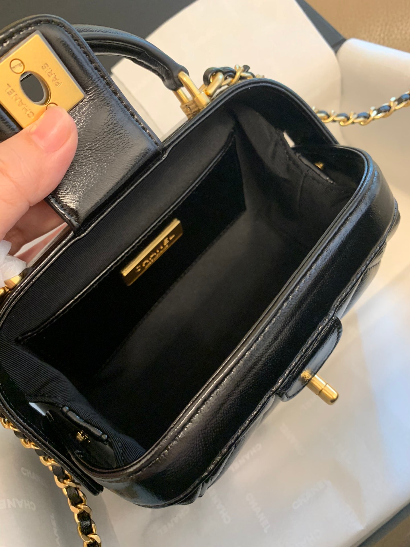 CC 24A 18cm Top Handle Mini Bag Black Lambskin