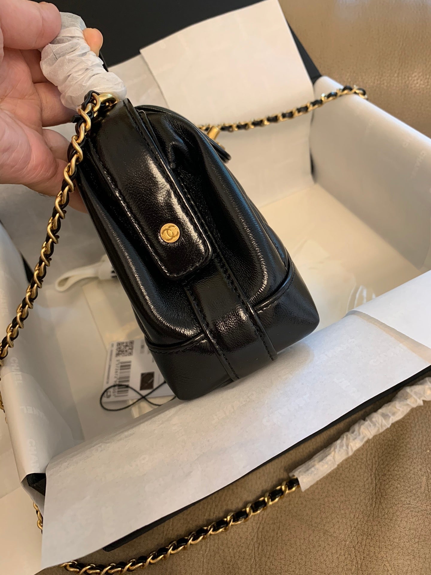 CC 24A 18cm Top Handle Mini Bag Black Lambskin