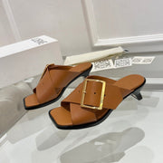 Loewe Petal Belt Mule Mahogany Brown Cowhide