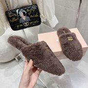 Miu Slippers Brown Earth Wool Fabric