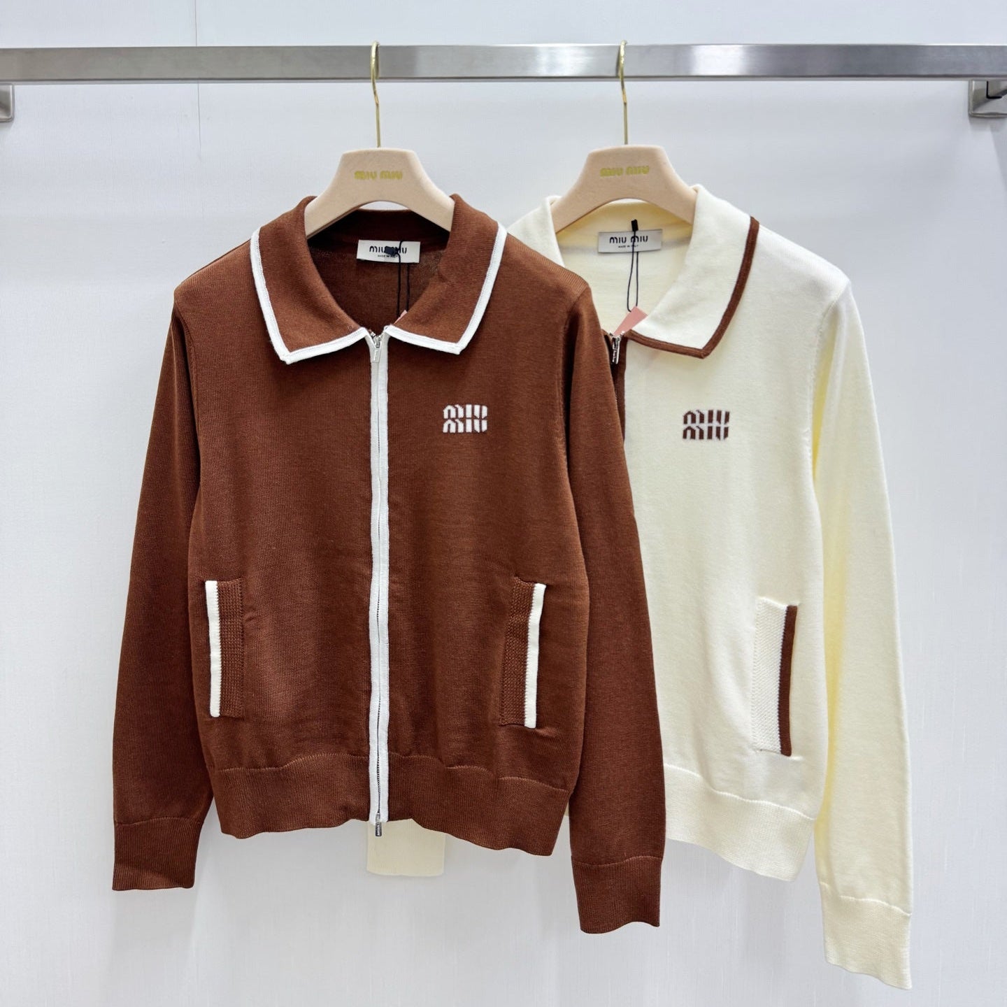 Miumiu 2026 Polo Collar Cardigan with Logo Pattern Wool 838823