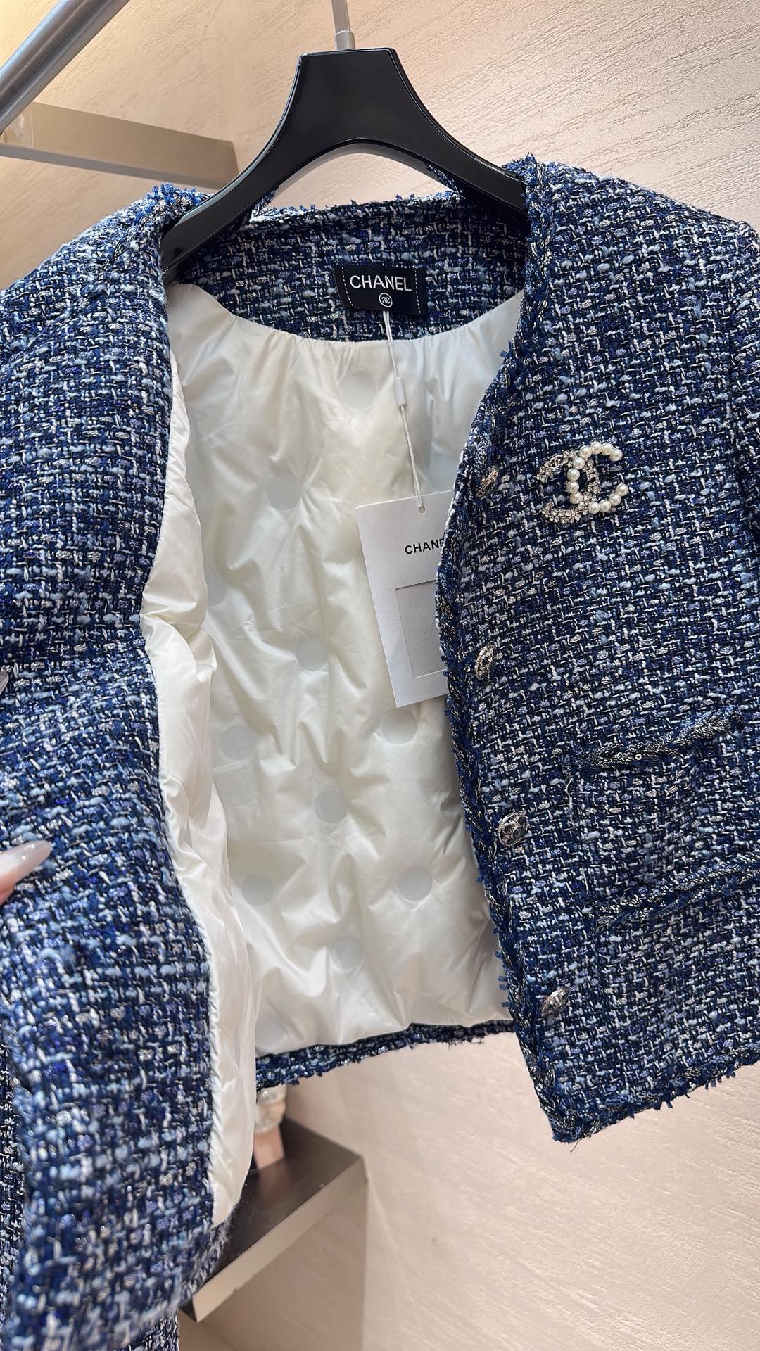 Chanel 2025 Jacket Blue Tweed Down
