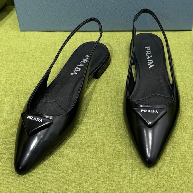 Prada 2026 Spazzolato Triangle Logo Slingback Flat Patent Leather 148638