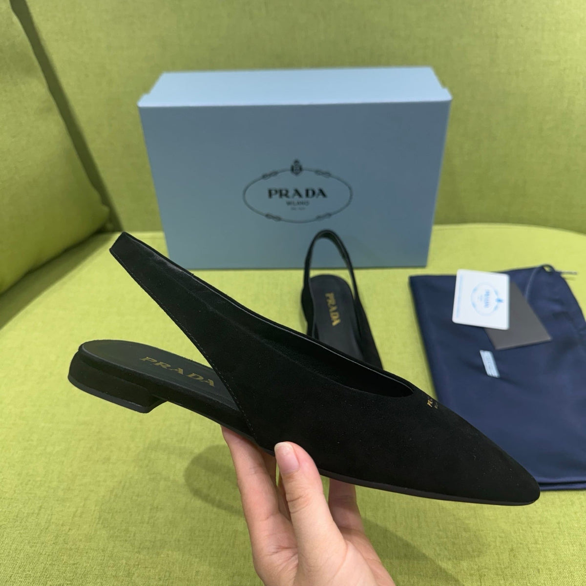 Prada 2026 Pointed Toe Flats Slingback Suede 148644