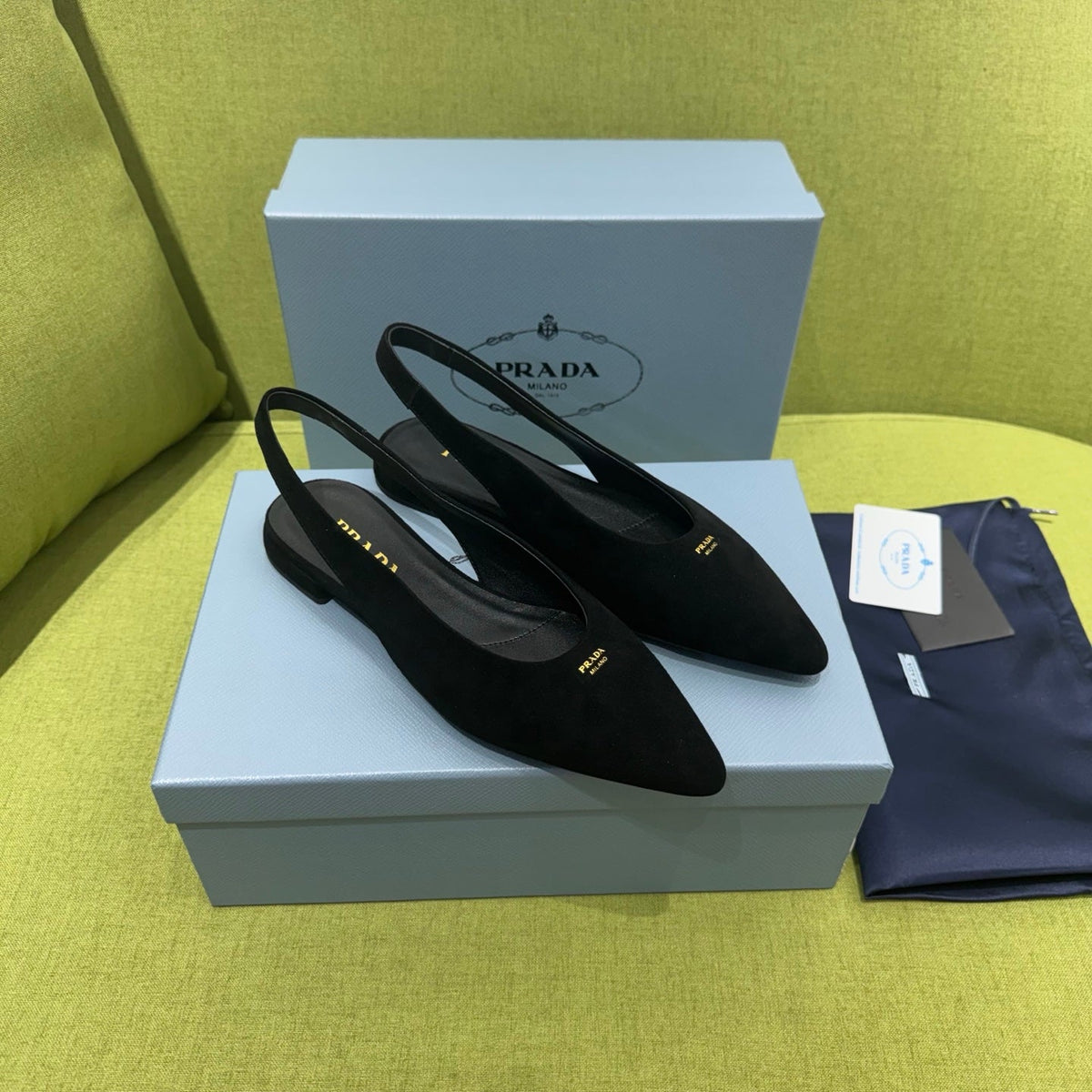 Prada 2026 Pointed Toe Flats Slingback Suede 148644