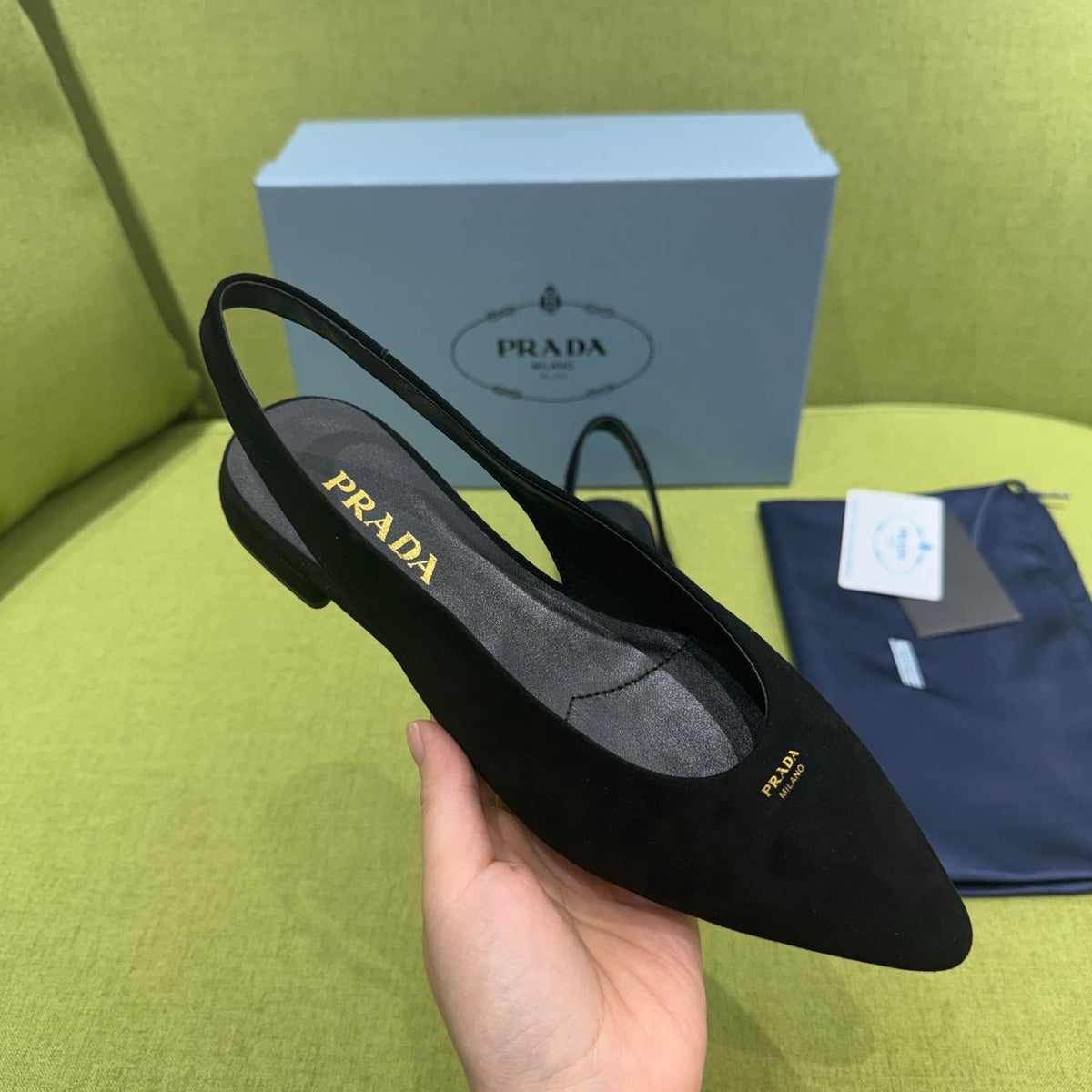 Prada 2026 Pointed Toe Flats Slingback Suede 148644
